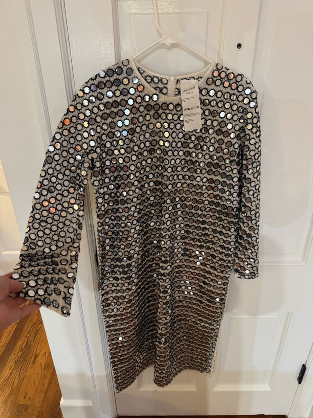 Ashish Black and Silver Mirror-Embellished Shift Dress